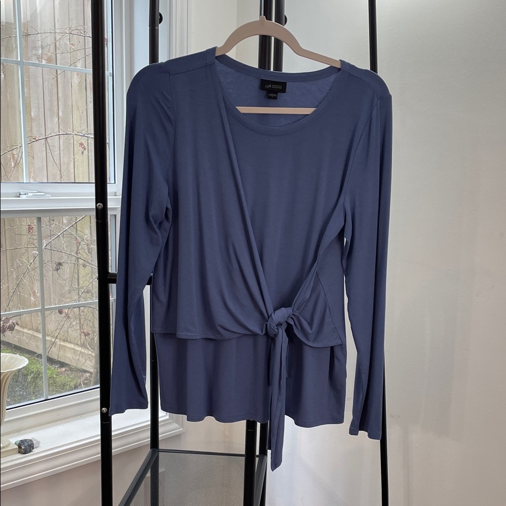 J.Jill Slate Blue Wrap Blouse Size Small
